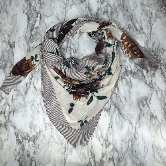 J.Jill Floral Garden Striped Square Scarf Rayon Sheer Lightweight 40” x 40” - Picture 2 of 8